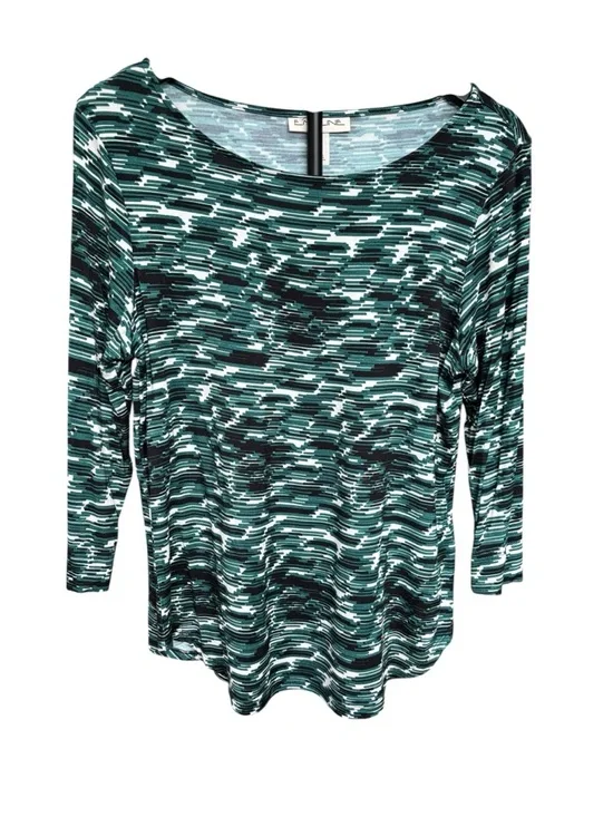 Emaline NWT Green Patterned Scoop Neck 3/4 Sleeve Top Women’s M - Picture 2 of 9